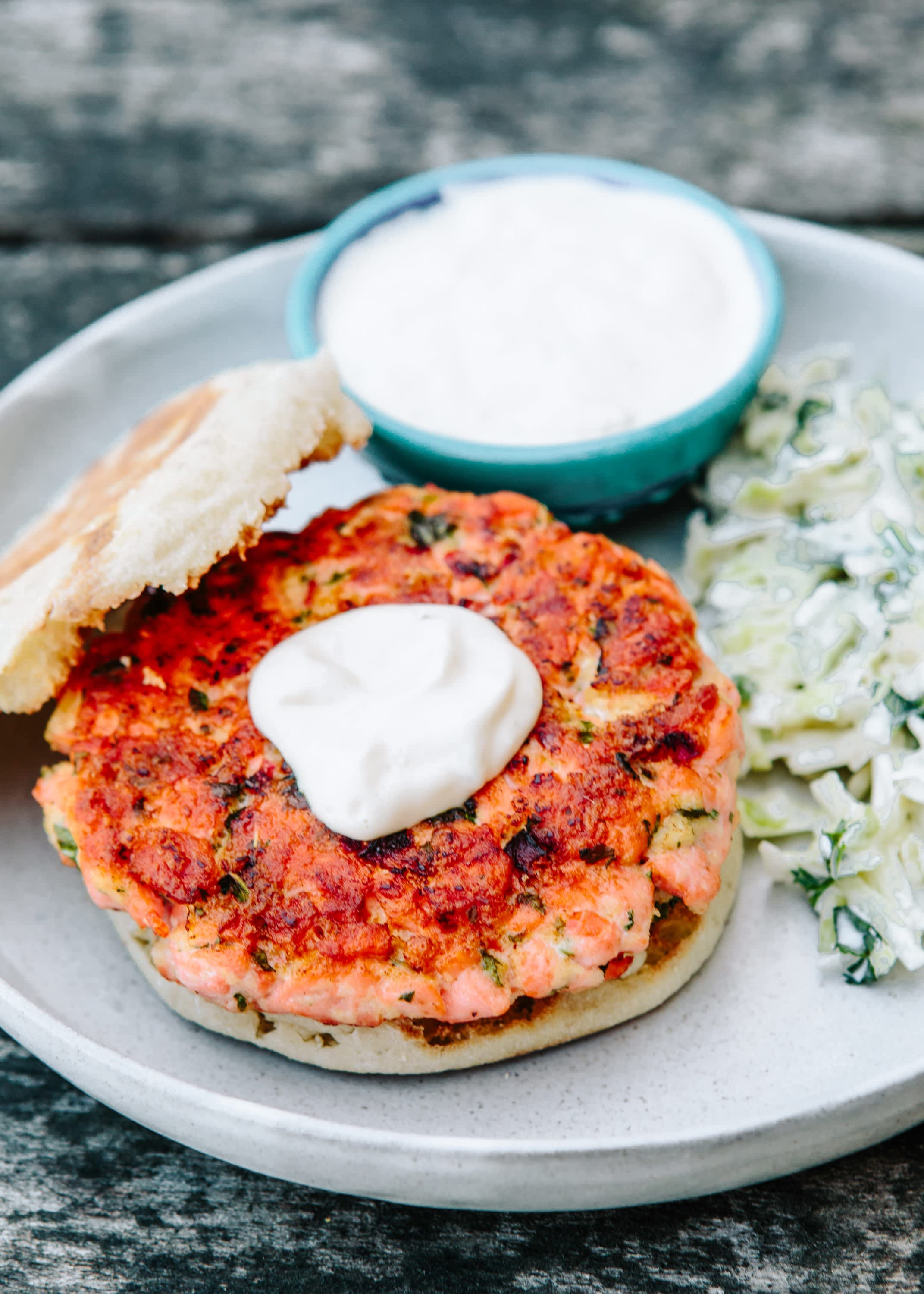 Salmon Burgers with Red Pepper Mayo Recipe