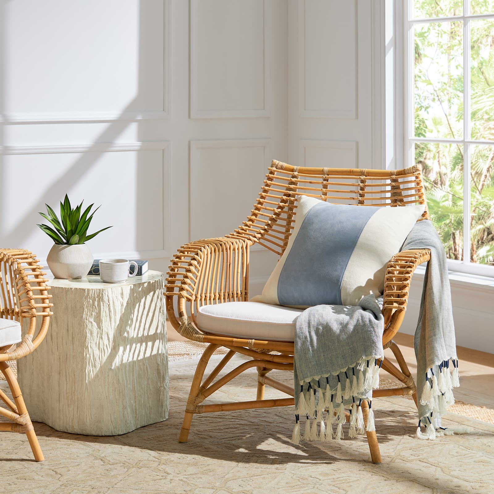 Beach Style Living Room with Wicker Pod Chairs - Cottage - Living Room