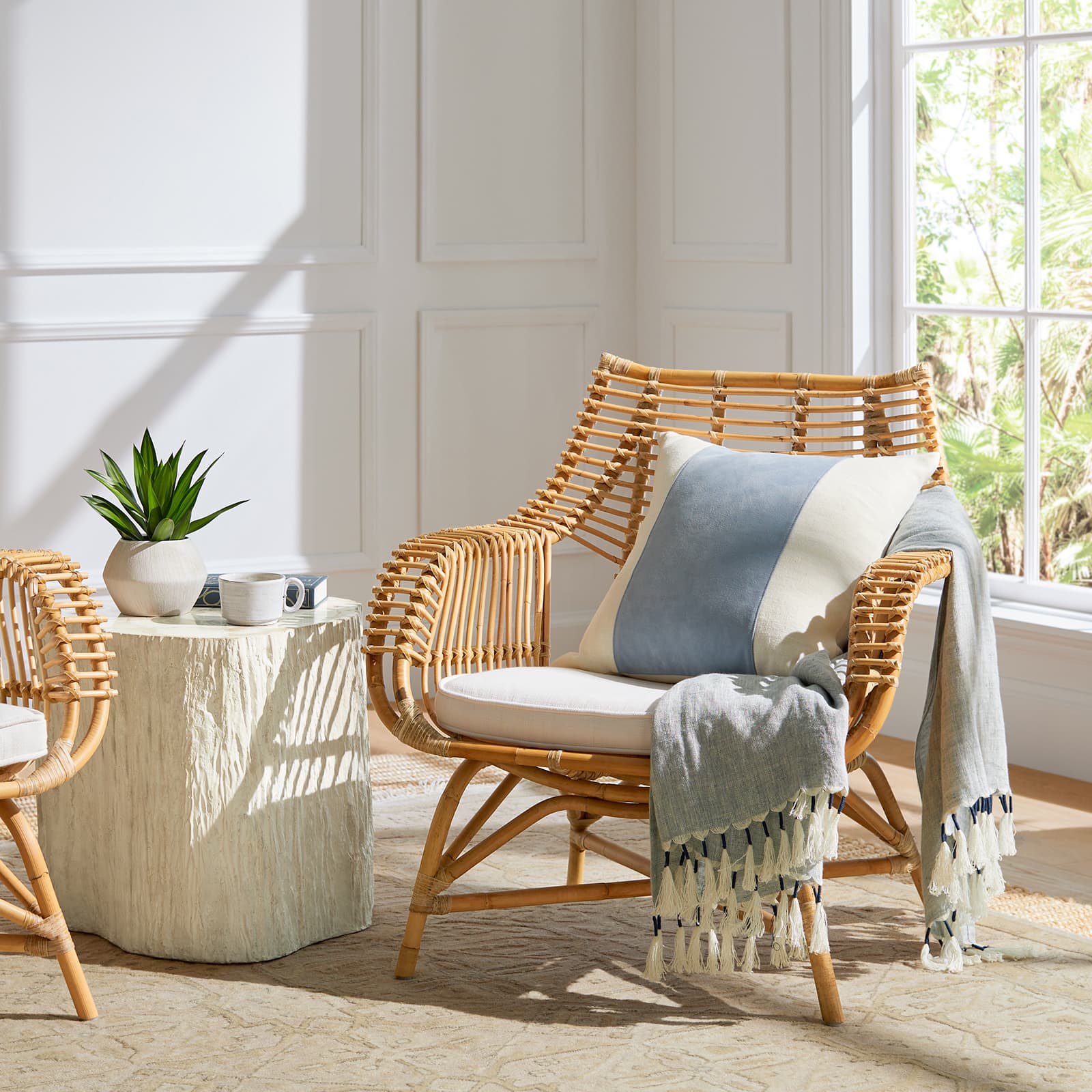 small rattan chair with cushion