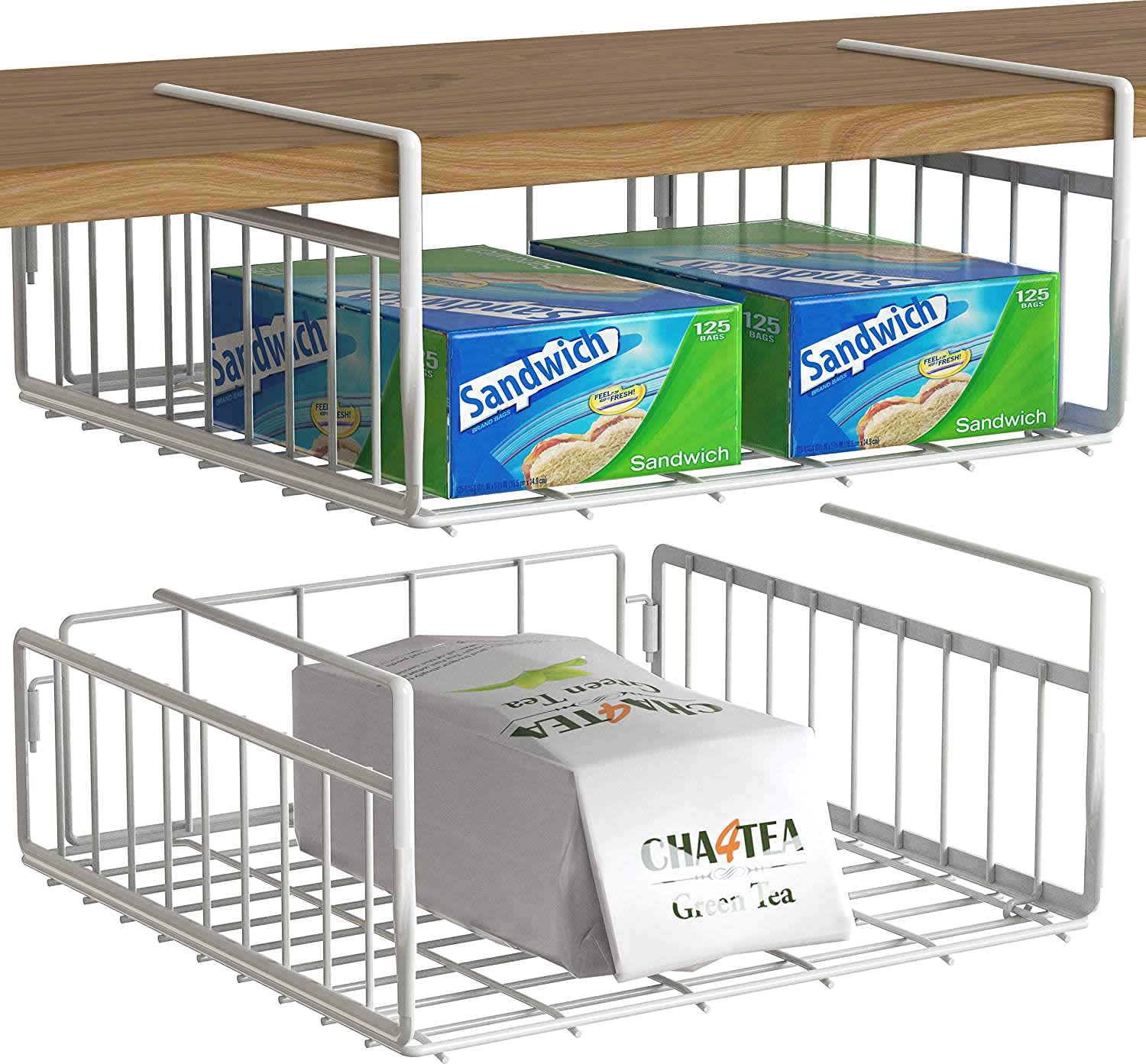 Under Shelf Basket, 2-Pack Under Cabinet Hanging Storage Wire