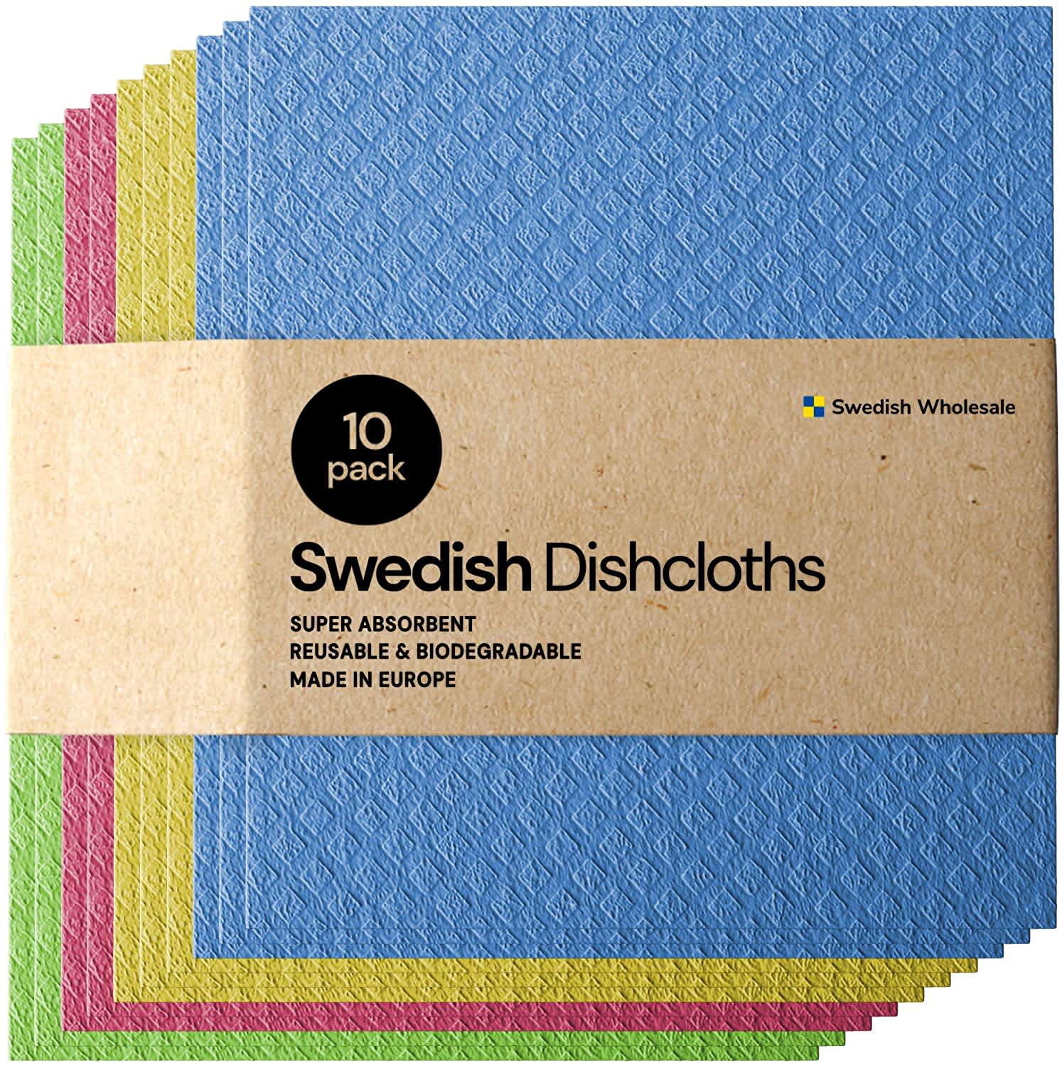 Swededishcloths Swedish Dishcloth (Natural Color) Set of 5 Each Paper Towel Replacements Eco Friendly Reusable Absorbent Cleaning Sponge Cloths