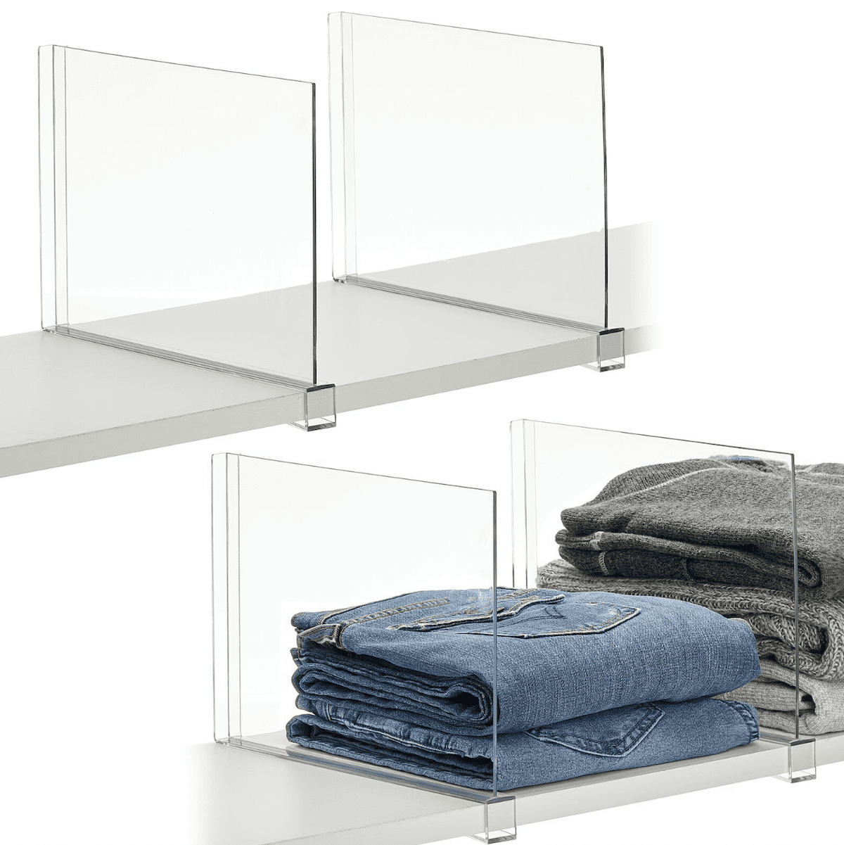 Sorbus 6 Acrylic Shelf Dividers for Closets organization Shelves, Organizer  for Clothes shelf, Linens, Purse Separators, Clear Acrylic Dividers