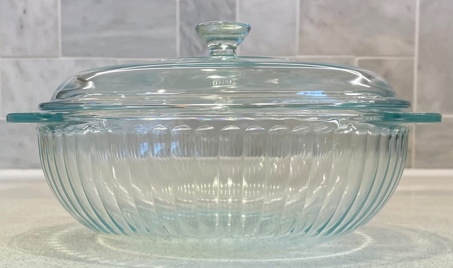 Vintage Casserole Dish With Lid Oval Ribbed Clear Casserole 