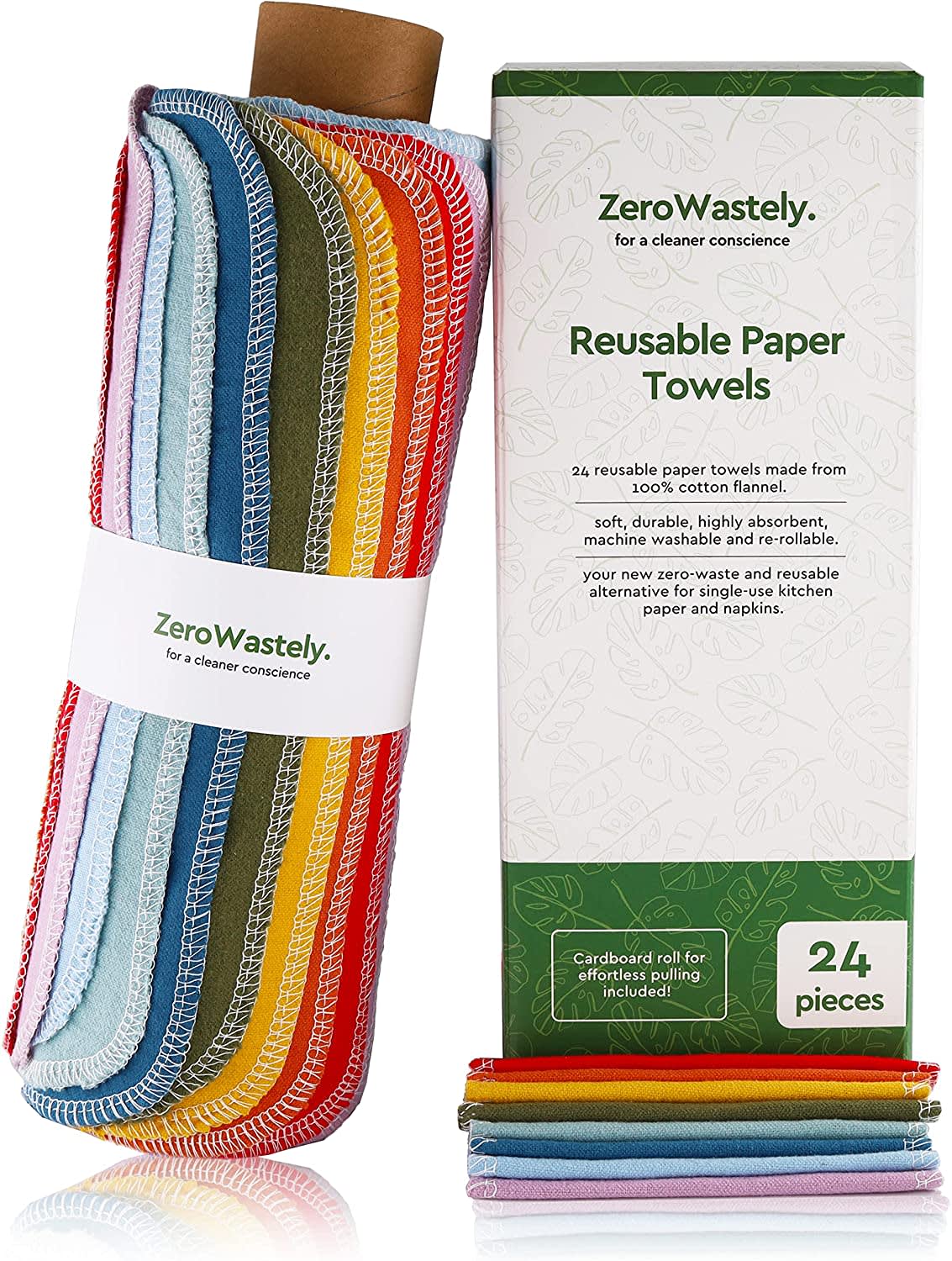 The Art Towels - Reusable Paper Towels Washable Roll 10 Pack - 2 Reusable Bowl Covers & Wall Hook Included - Papaya Reusable Paper Towels - Cloth