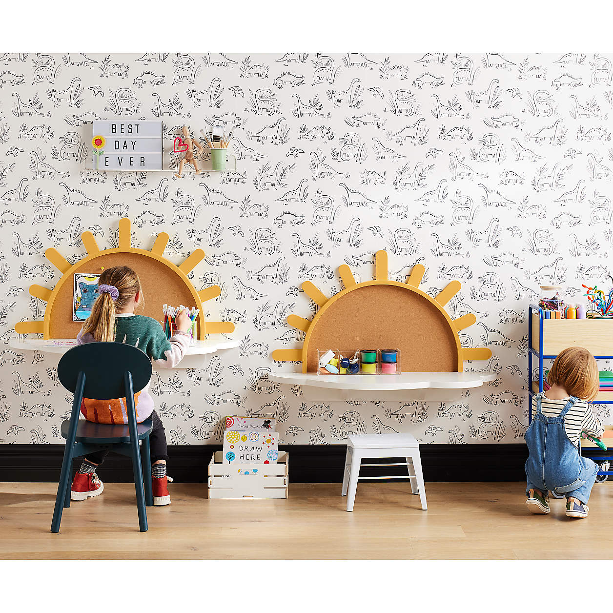 Wallpaper for Kids Room, Baby Drawing Animal Mural, Travel