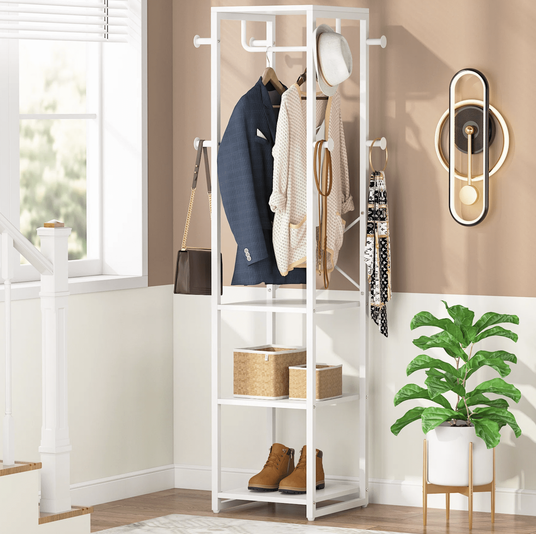 Wall-Mounted Coat Rack with Shelf - Organize Your Entryway, Kitchen, Or  Bedroom with Hooks for Hanging Jackets, Coats - Handy Coat Hanger Wall Hook  : : Home