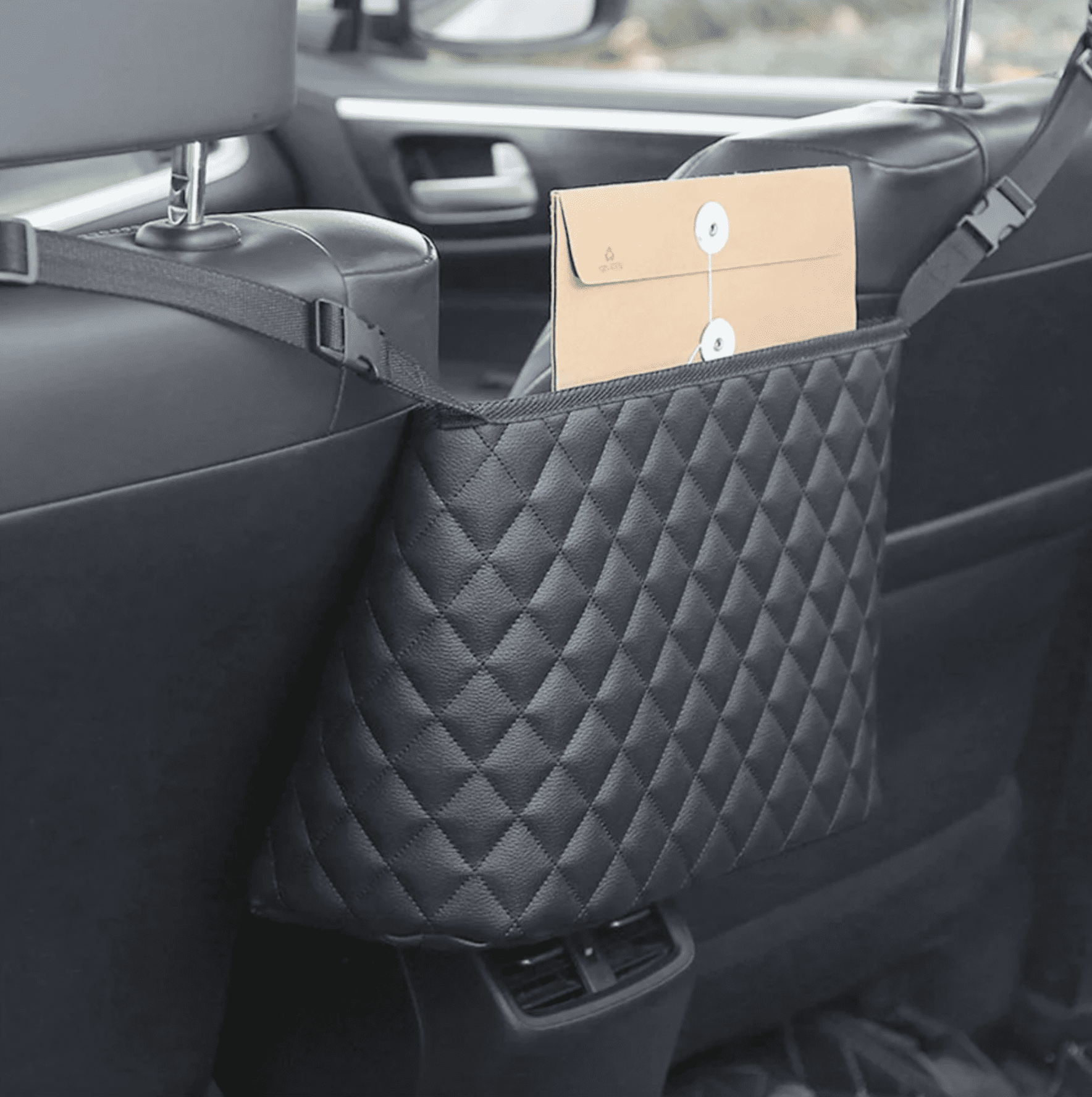 Leather Car Seat Back Hanging Car Storage Bag Seat Backpack - Gray