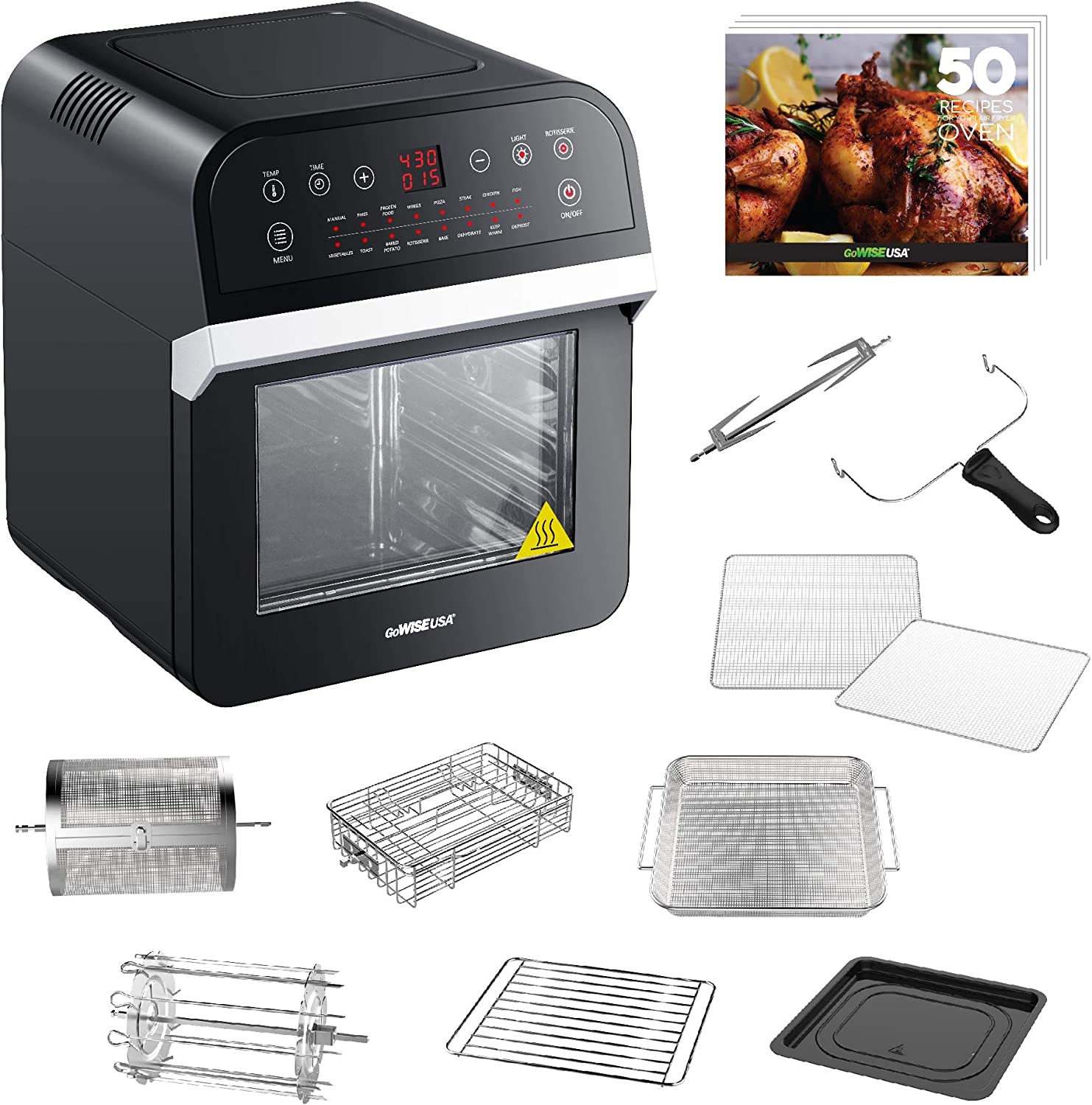 Pro Breeze 12.7 Quart Air Fryer Oven - Large Air Fryer Toaster Oven, 12 Cooking Modes Including Rotisserie & Food Dehydrator, 19 Accessories