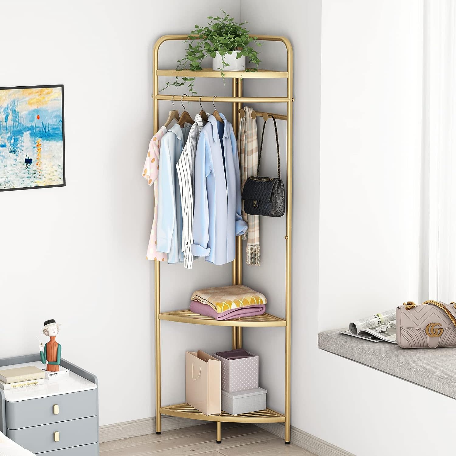 Adjustable Closet Organizer Corner Shelf Clothes Storage Stand Home Garment  Rack