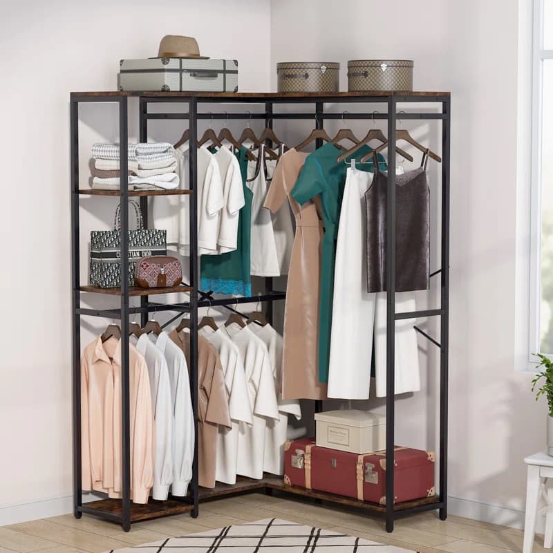 Adjustable Closet Organizer Corner Shelf Clothes Storage Stand Home Garment  Rack