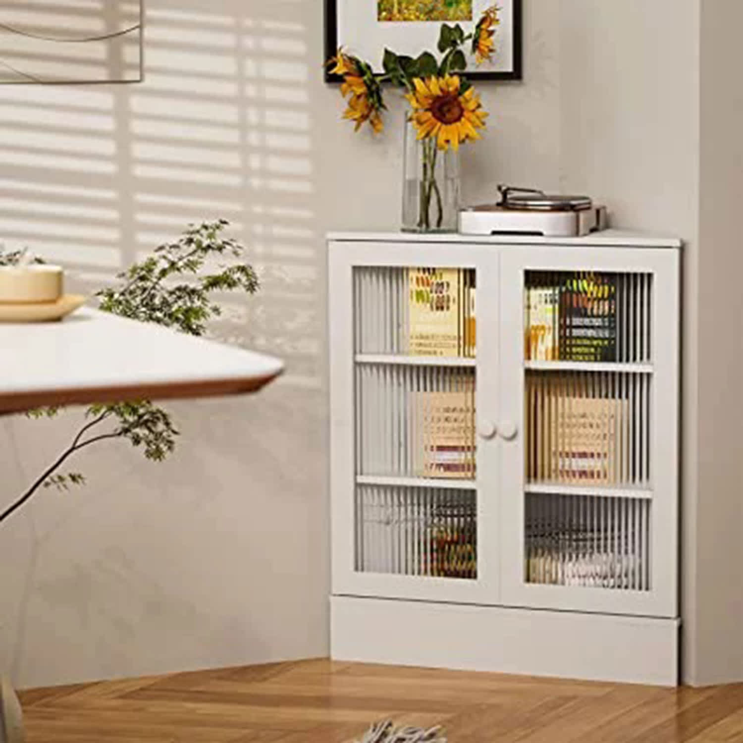 Lowest Price: Small Bathroom Storage Corner Floor Cabinet with Doors  and Shelves