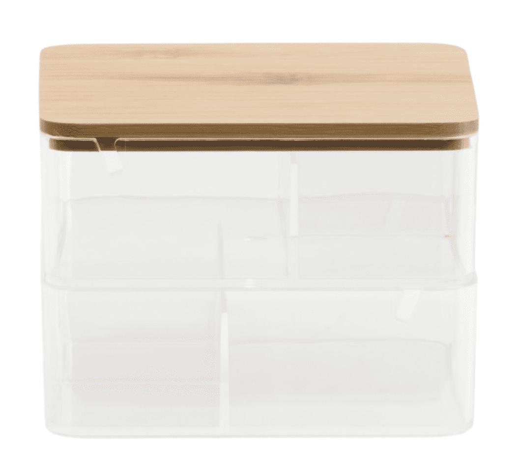 Plastic Storage Baskets with Bamboo Wooden Lids - White - Set of 2