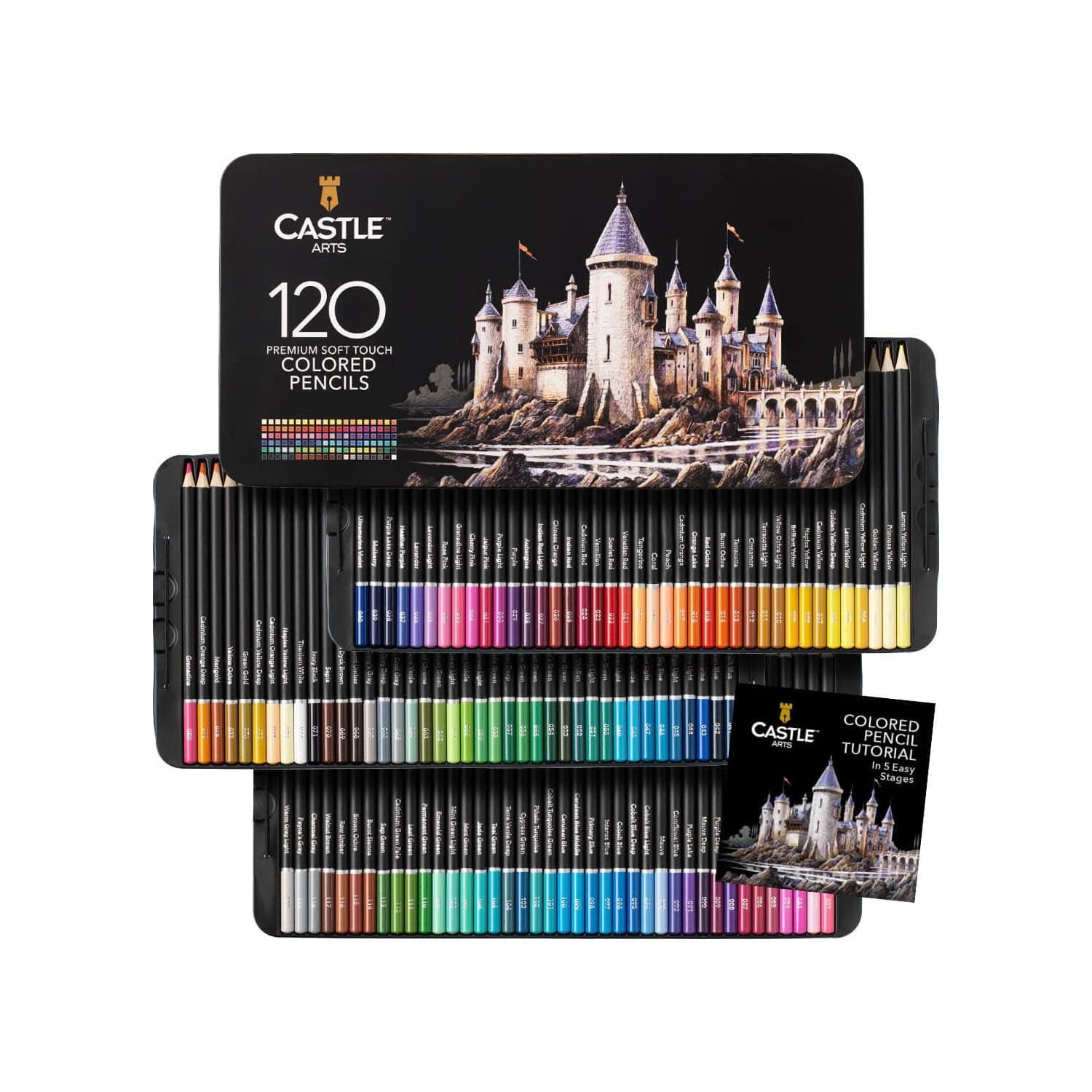 Castle Art Supplies 120 Colored Pencil Set for Artists, Featuring 'Soft Series