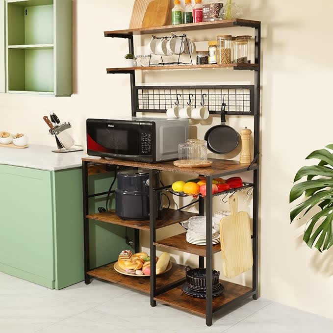 Kitchen Shelf Bakers Rack Amazon Wood Microwave Stand With Storage