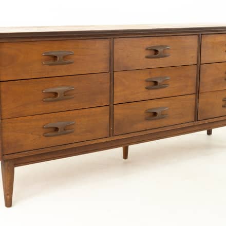 Curved Front Walnut 9 Drawer Lowboy Dresser Apartment Therapy S