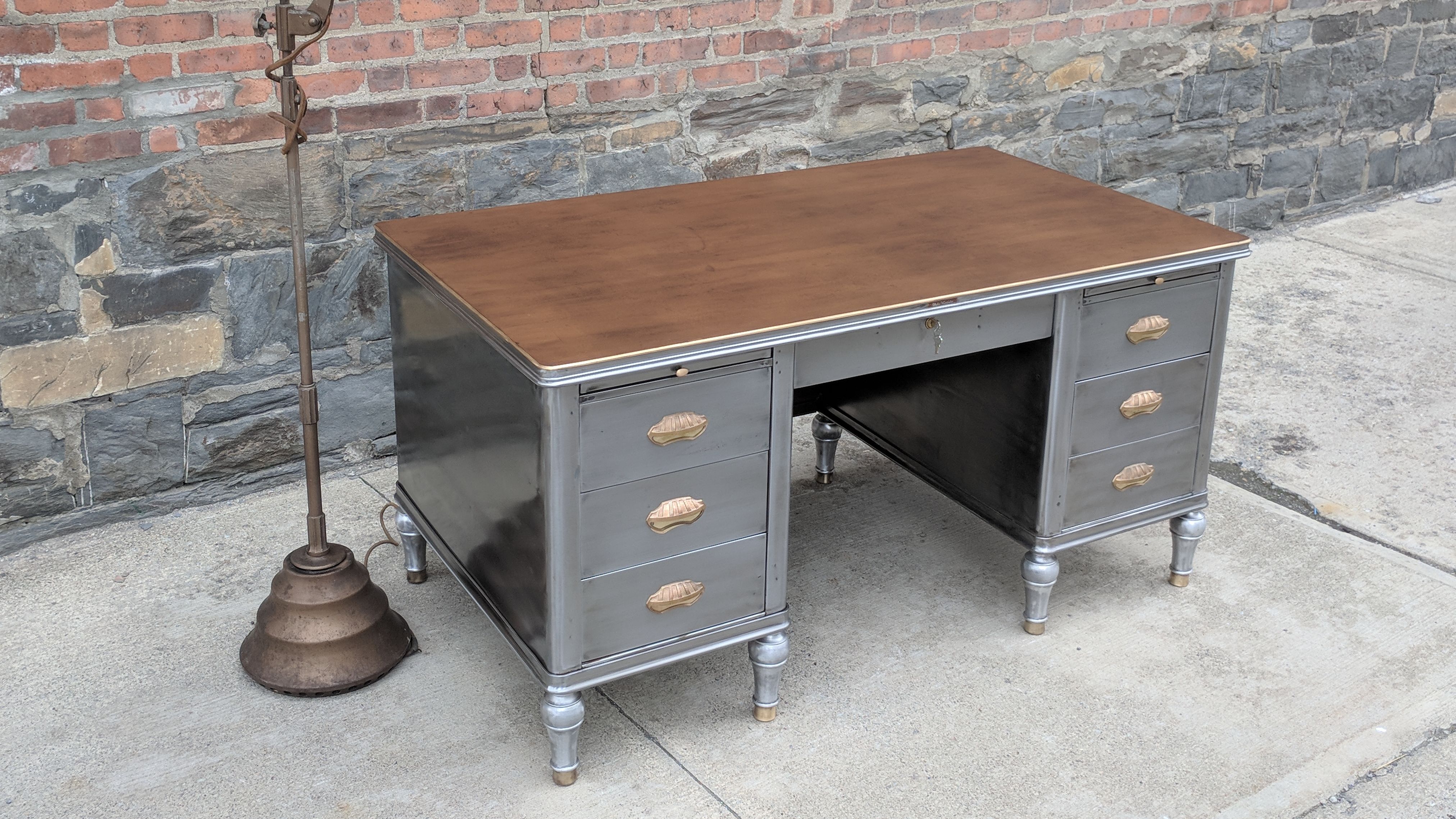 1915 Globe Wernicke Brushed Steel Executive Desk Apartment