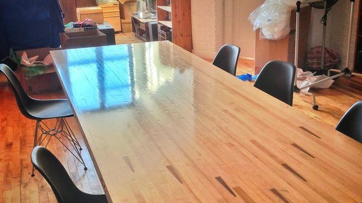 Reclaimed Bowling Alley Lane Wood Table Counter Apartment