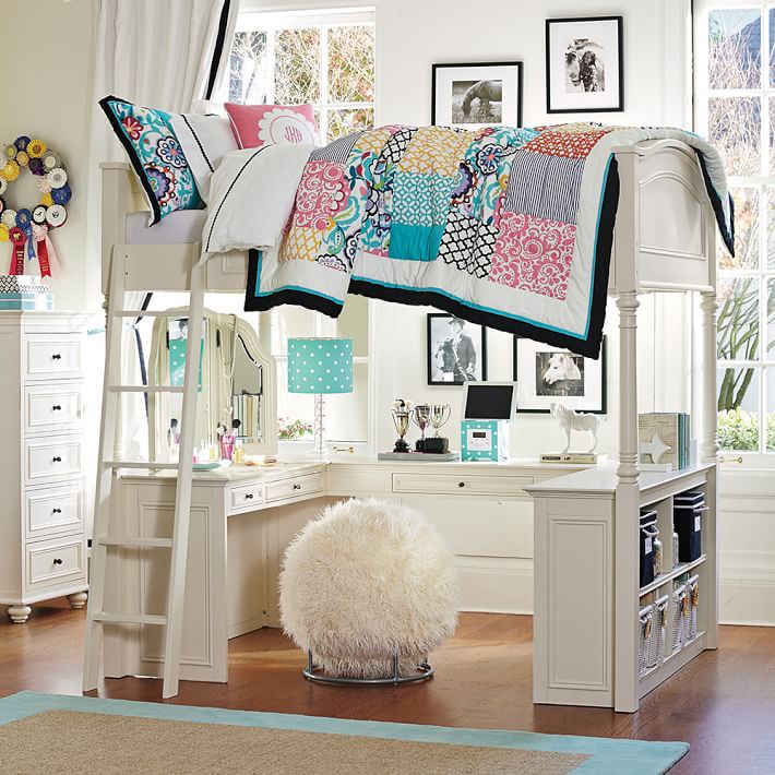 White Pottery Barn Teen Chelsea Vanity Loft Bed Apartment
