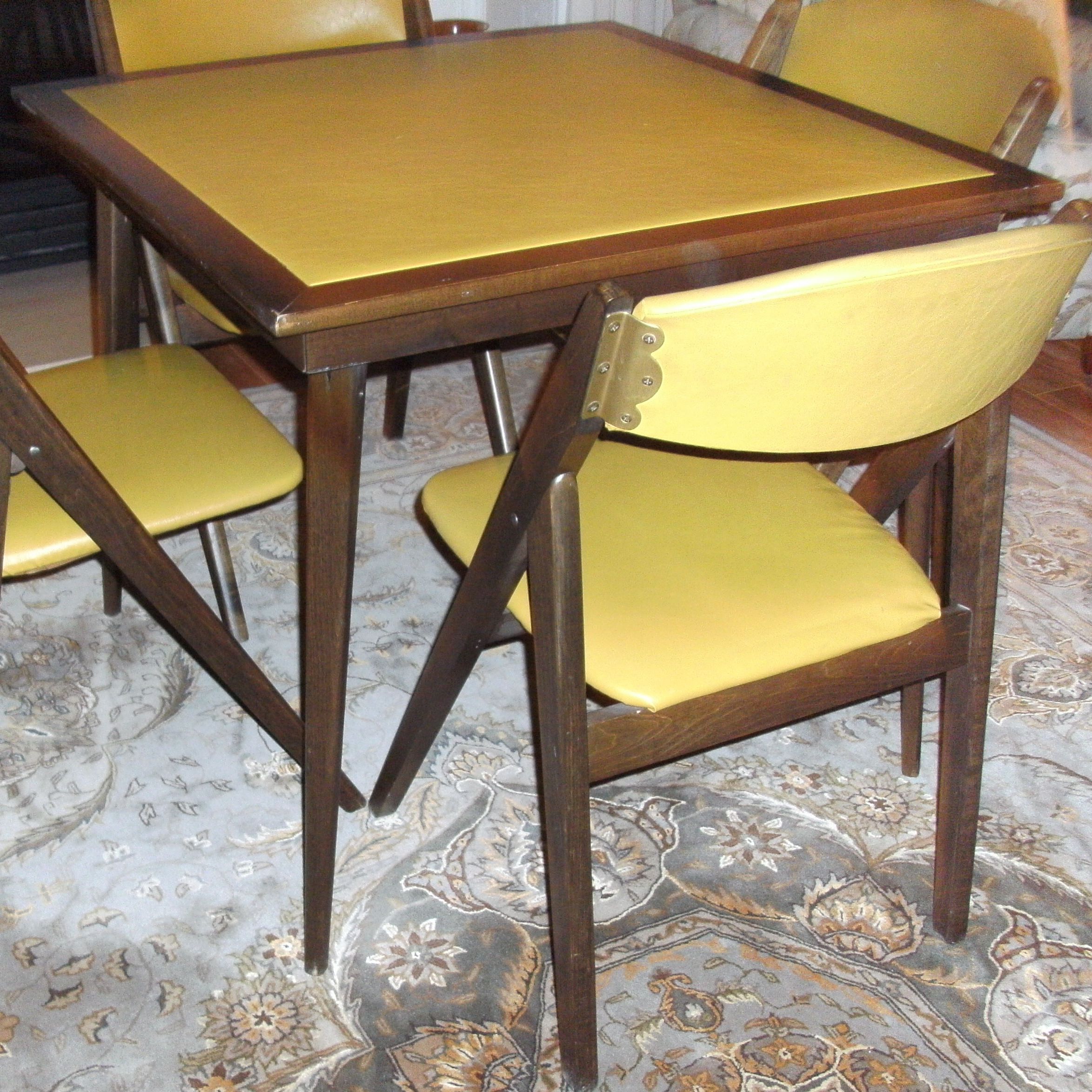 vintage stakmore folding table  4 aframe chairs