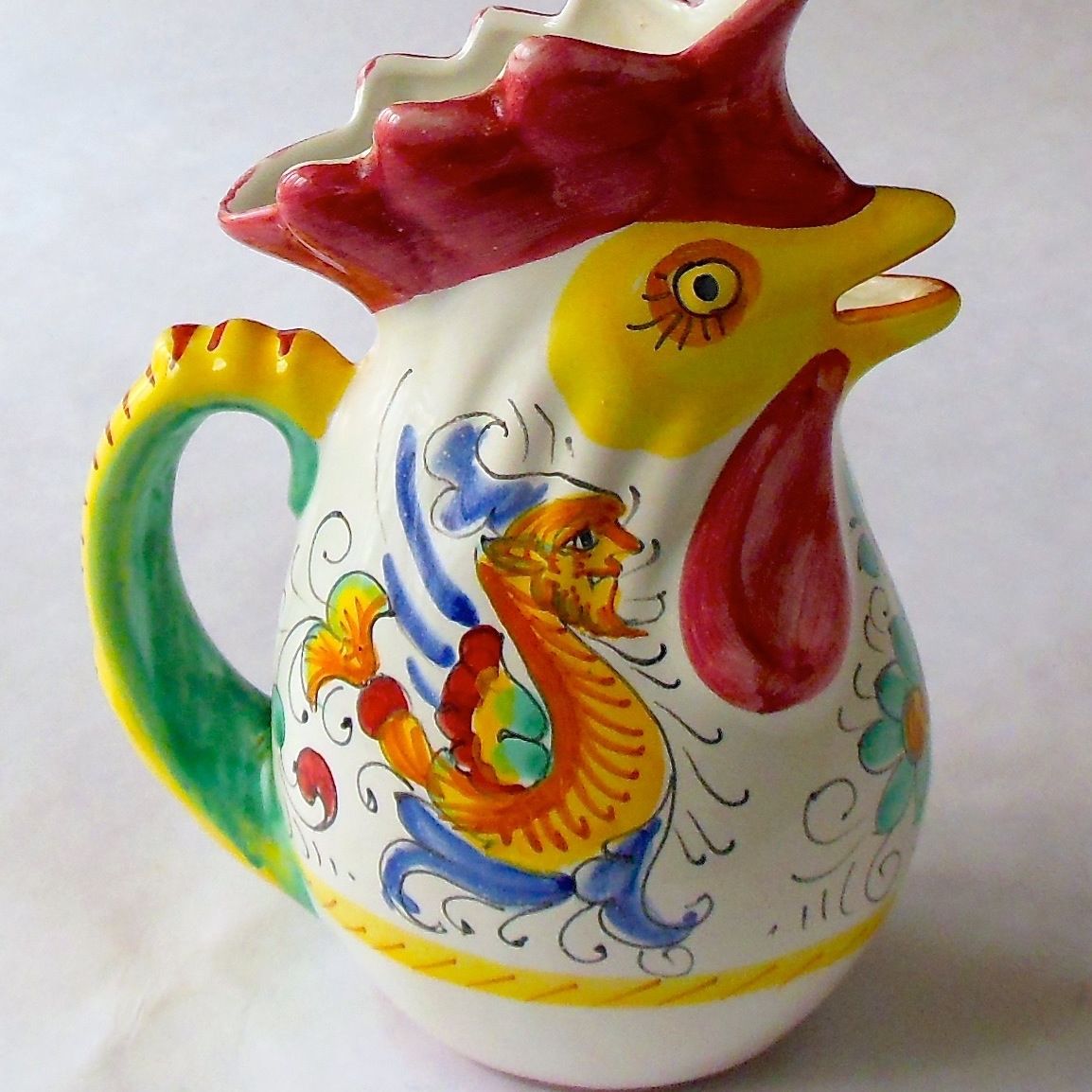 Deruta Chicken Rooster Pitcher Jug Hand Painted Apartment