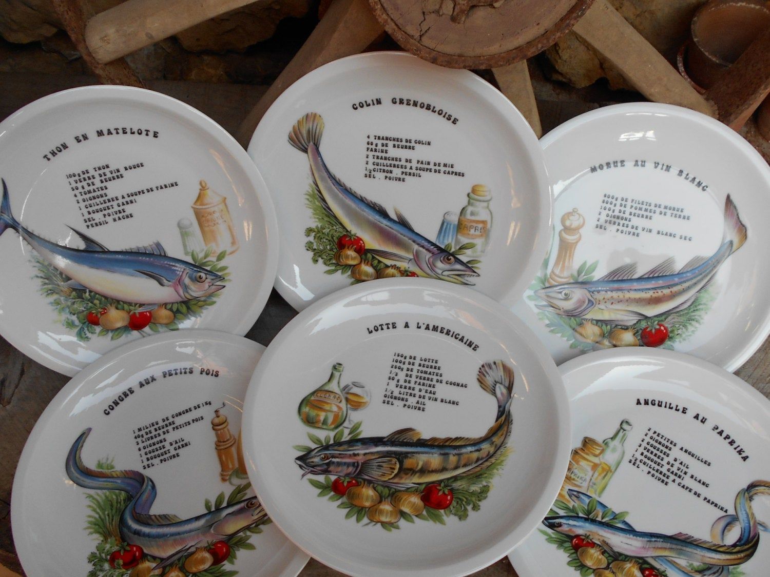 Set Of Six French Recettes De Poisson Plates Apartment