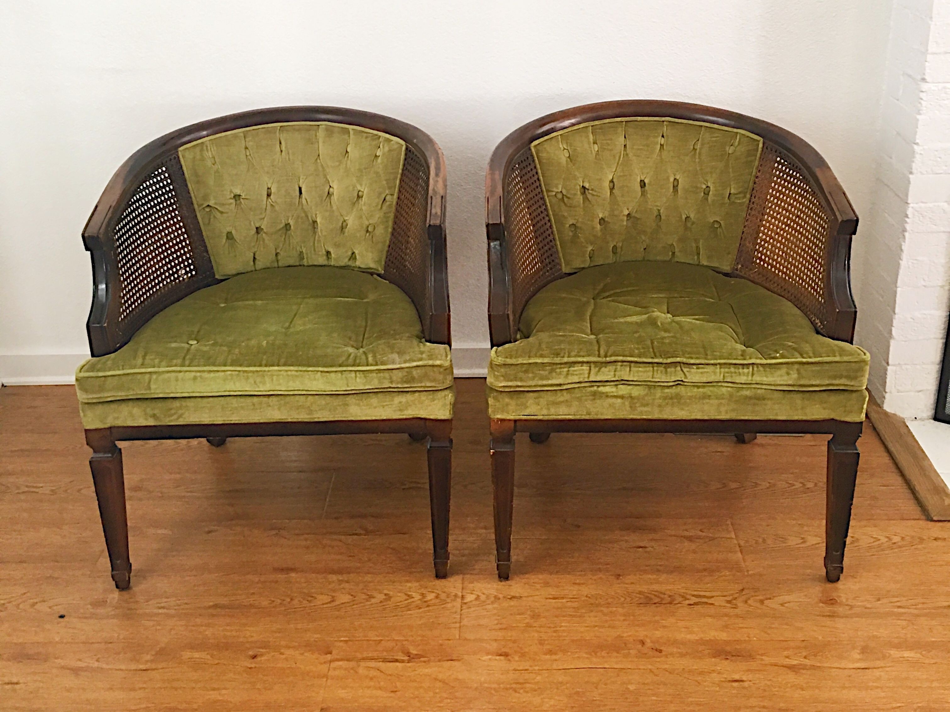 Pair Of Vintage Cane Back And Velvet Barrel Chairs Apartment Therapy S Bazaar Quality l shape sofa chairs for sale at affordable prices, very quality and original. pair of vintage cane back and velvet barrel chairs