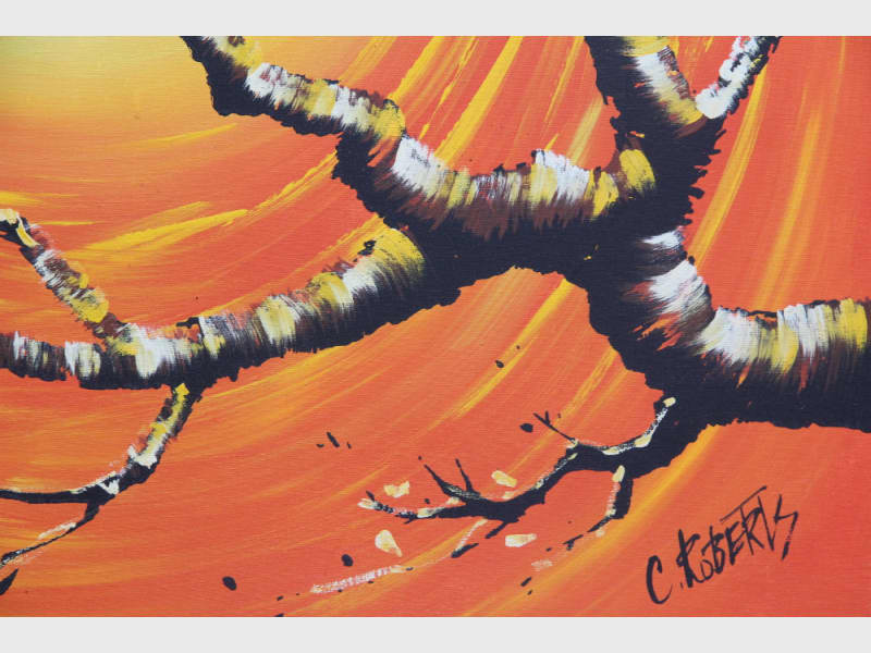 Vintage 1970s Signed Oil Painting Owls Moon Apartment