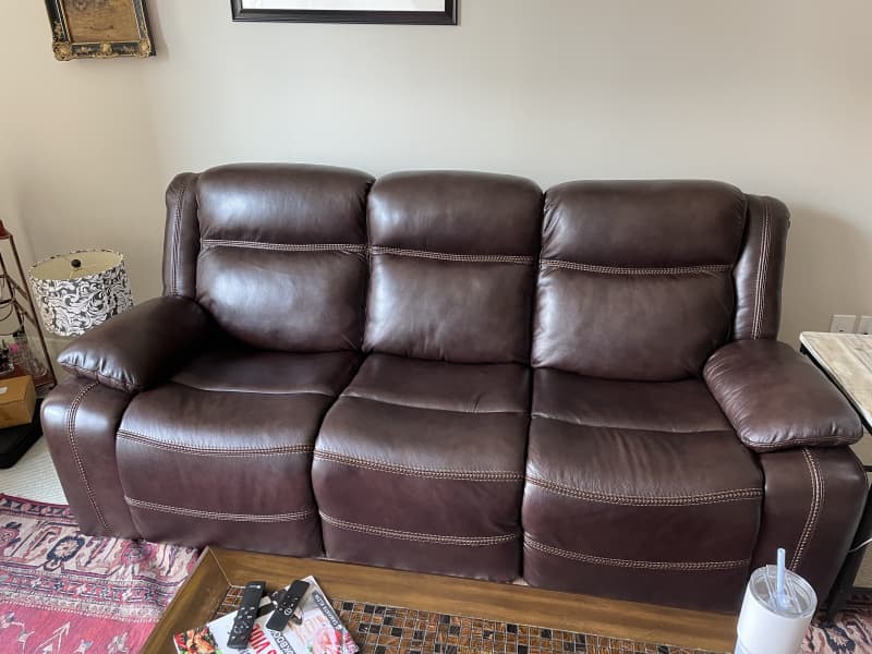 New- Brown leather reclining sofa - Apartment Therapy s 