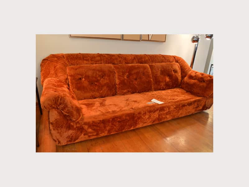 Retro Mid Century Orange Crushed Velvet Sofa - Apartment Therapy's Bazaar.