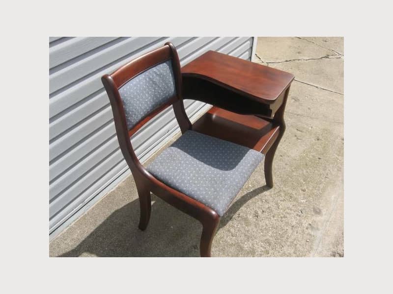 Antique Telephone Gossip Bench Seat Chair Shelf Table Oak 1930 S