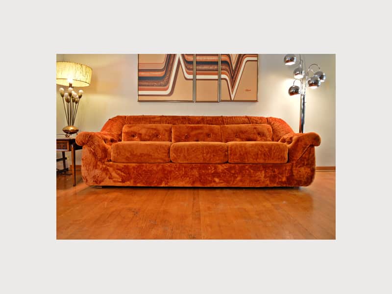 Retro Mid Century Orange Crushed Velvet Sofa - Apartment Therapy's Bazaar.