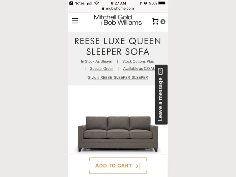 Mitchell Gold Bob Williams Reese Sleeper Sofa Apartment
