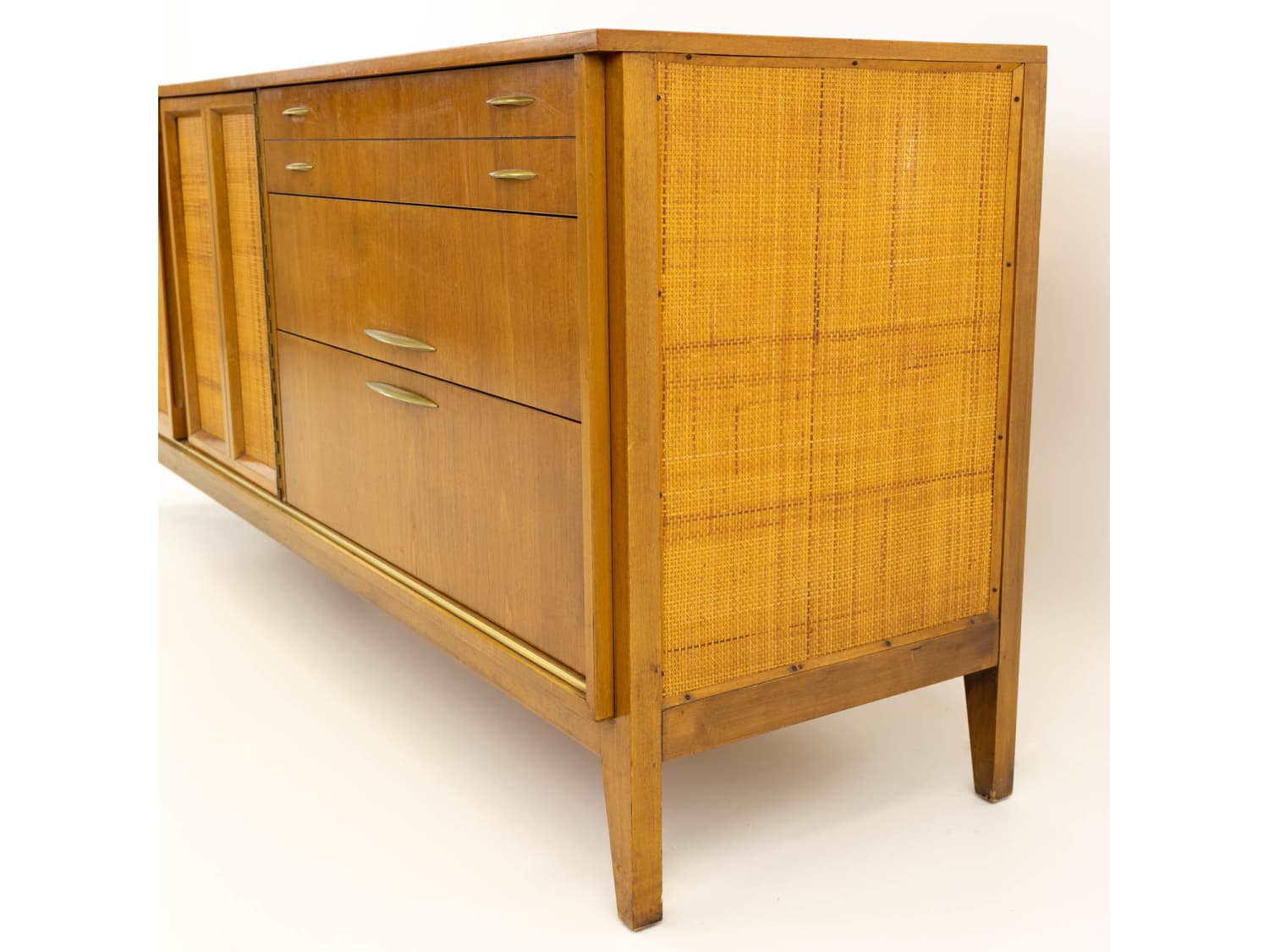 Mcm Paul Mccobb Style Mid Century Caned And Walnut Highboy Dresser