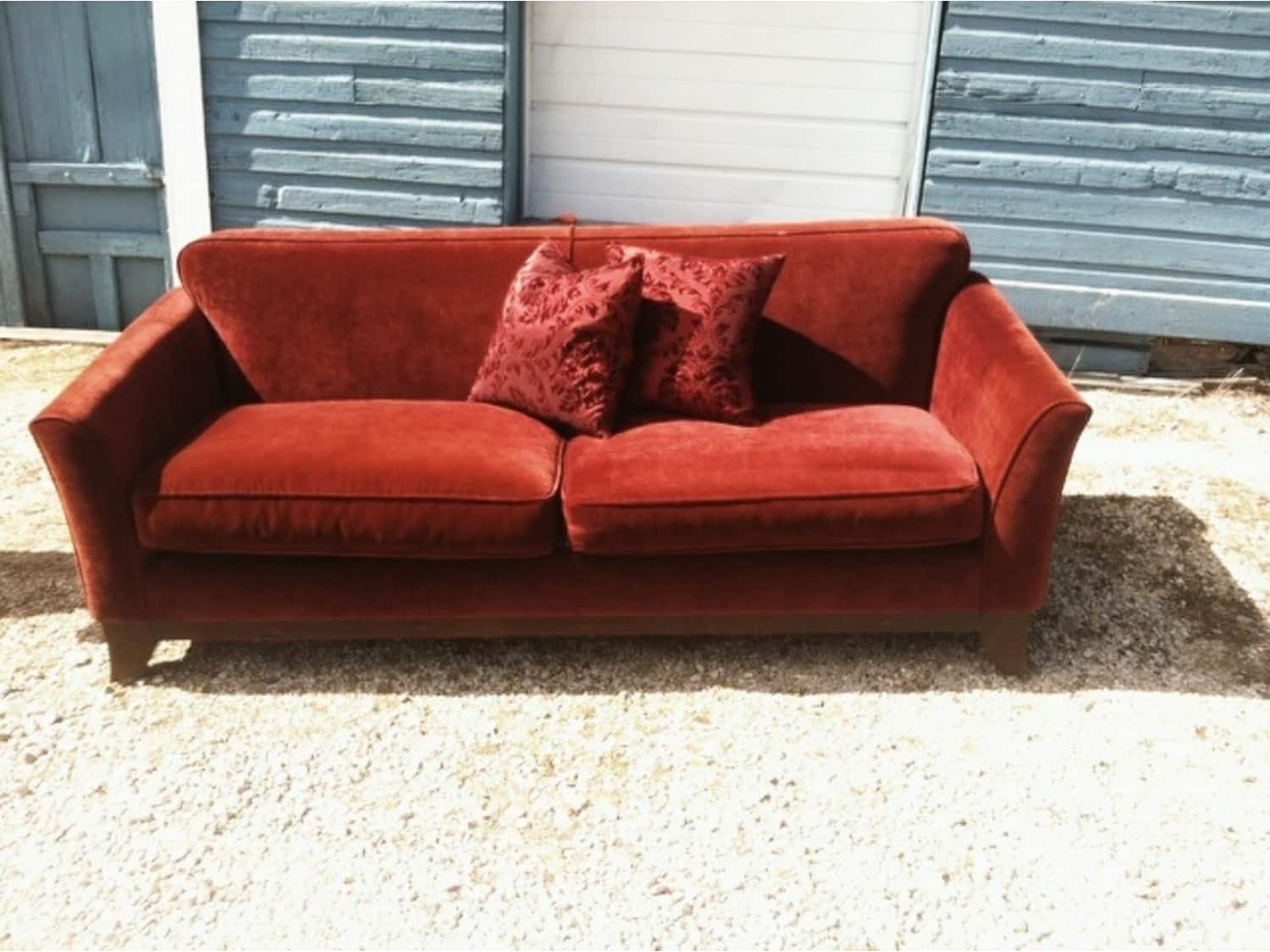 Pottery Barn Greenwich Sofa In Sierra Red Velvet Apartment