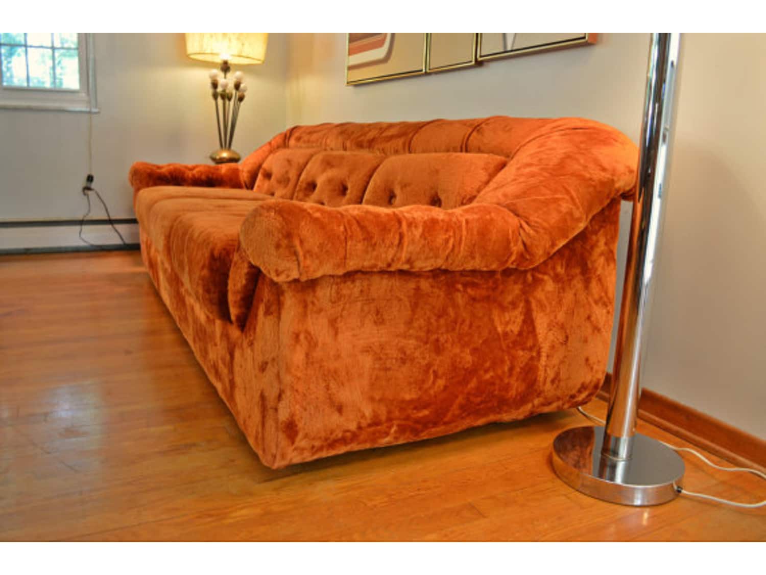 Retro Mid Century Orange Crushed Velvet Sofa - Apartment Therapy's Bazaar.