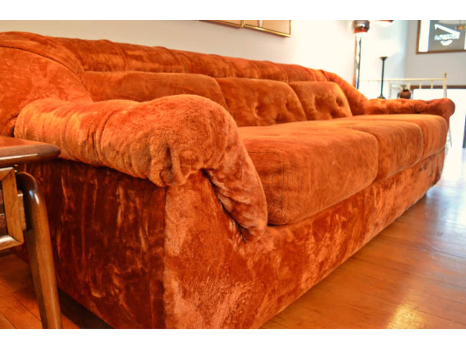 Retro Mid Century Orange Crushed Velvet Sofa - Apartment Therapy's Bazaar.