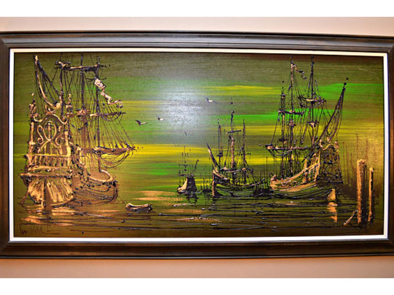 Large Mid Century Original Van Gaard Ship Oil D Apartment