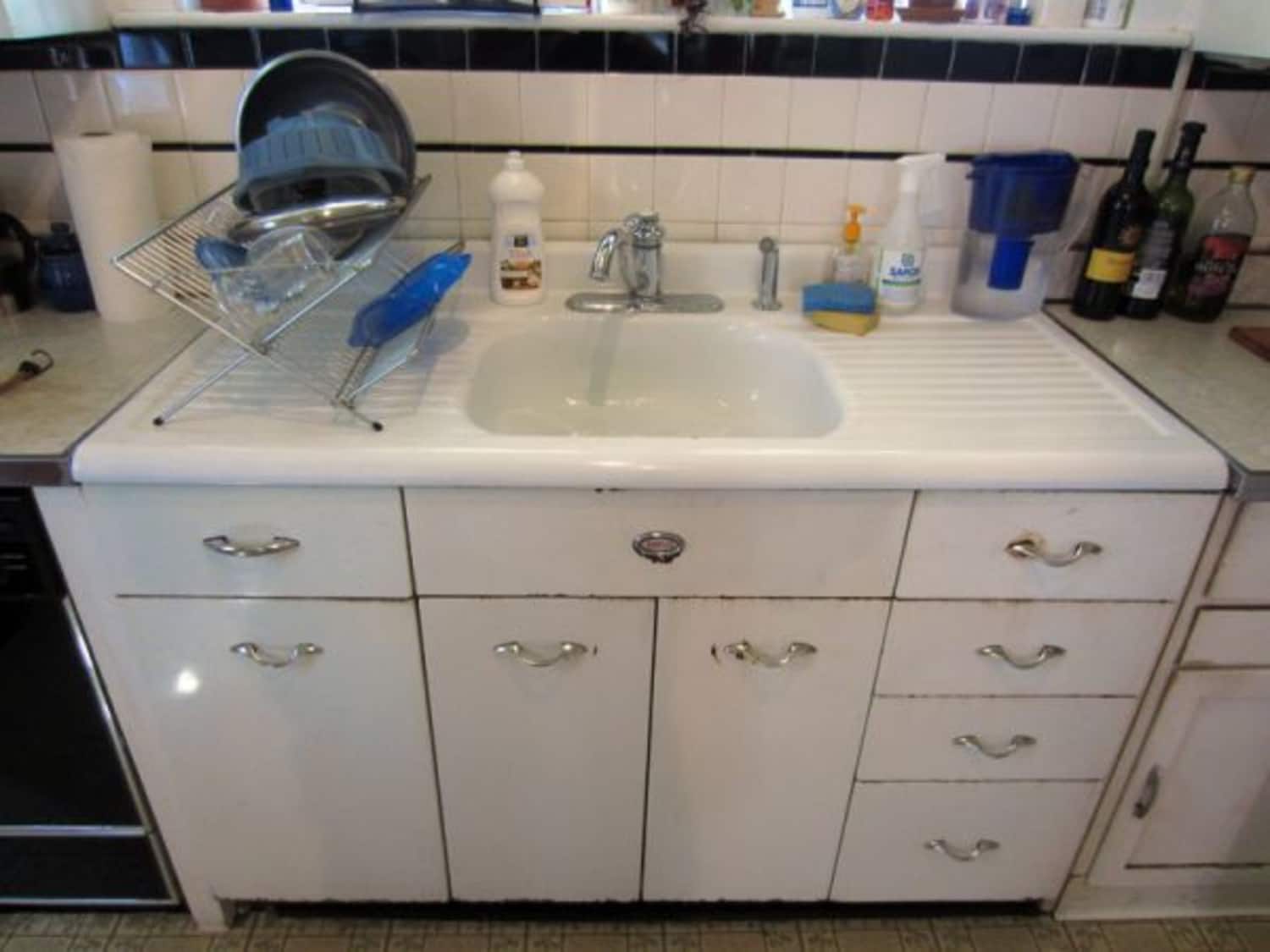 Vintage double-drainboard steel and enamel sink ...