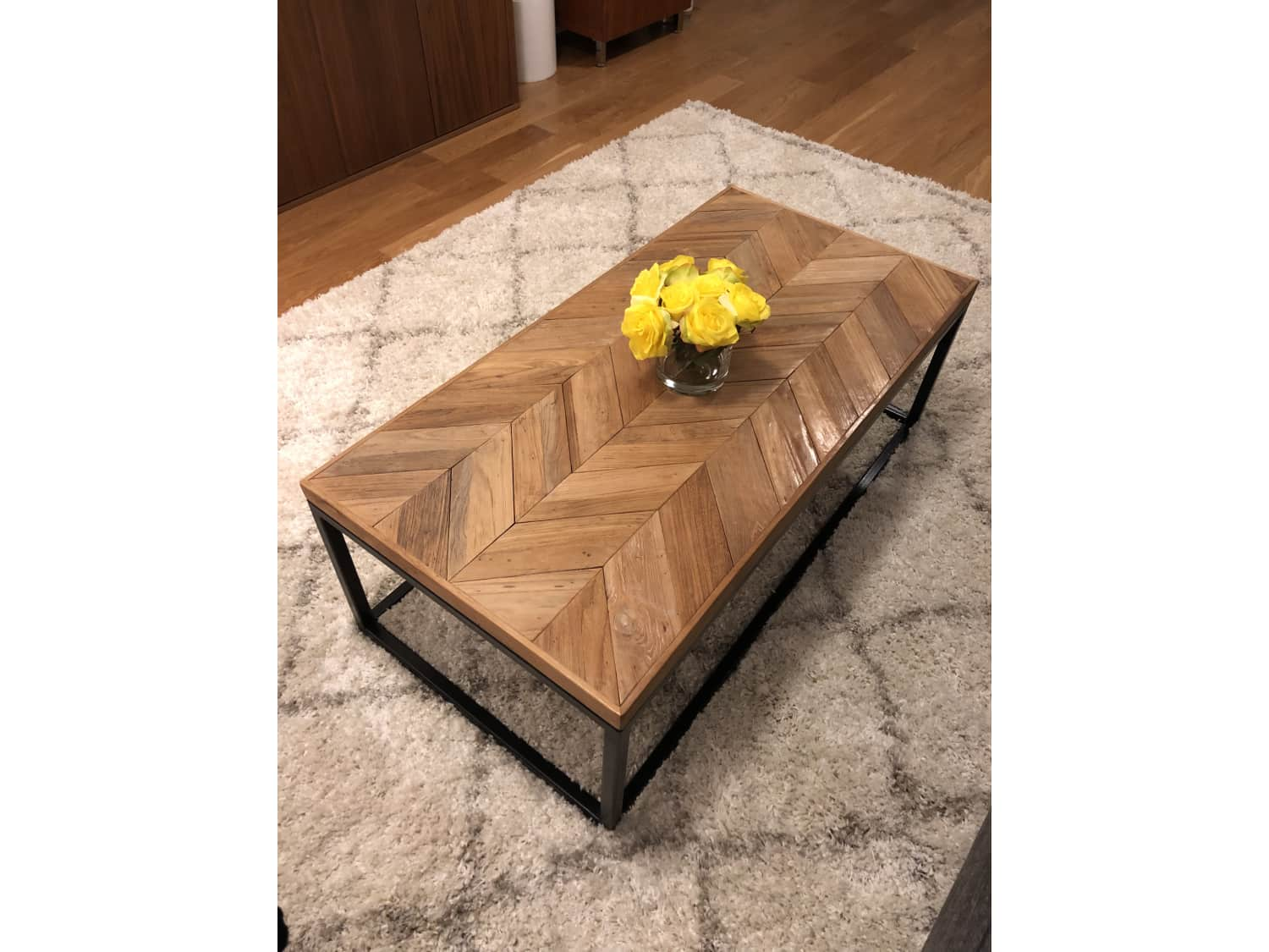 Crate & Barrel Dixon Herringbone Wood Coffee Table - Apartment Therapy