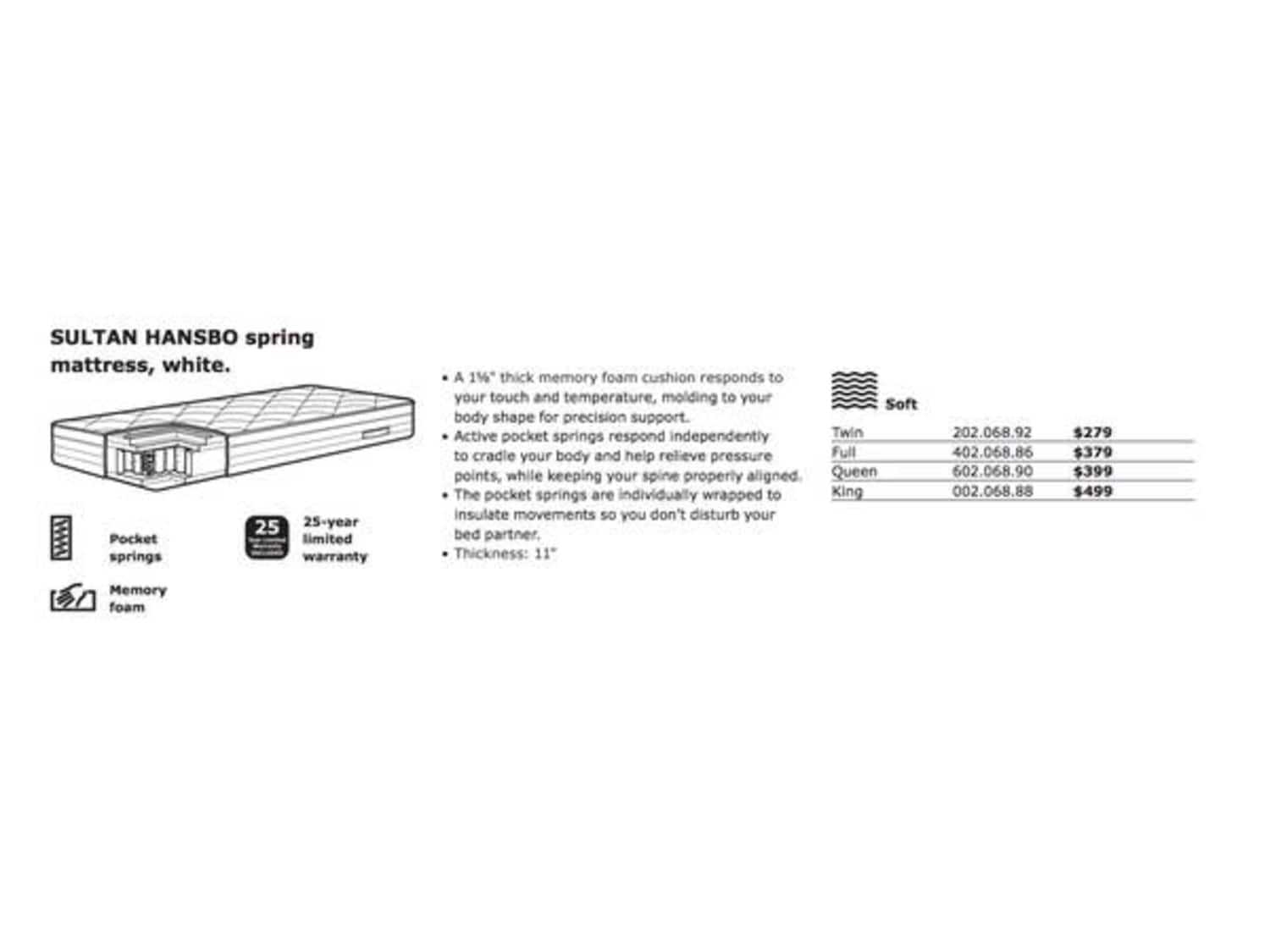 Queen Size Mattress Ikea Memory Foam Pillow Top Apartment