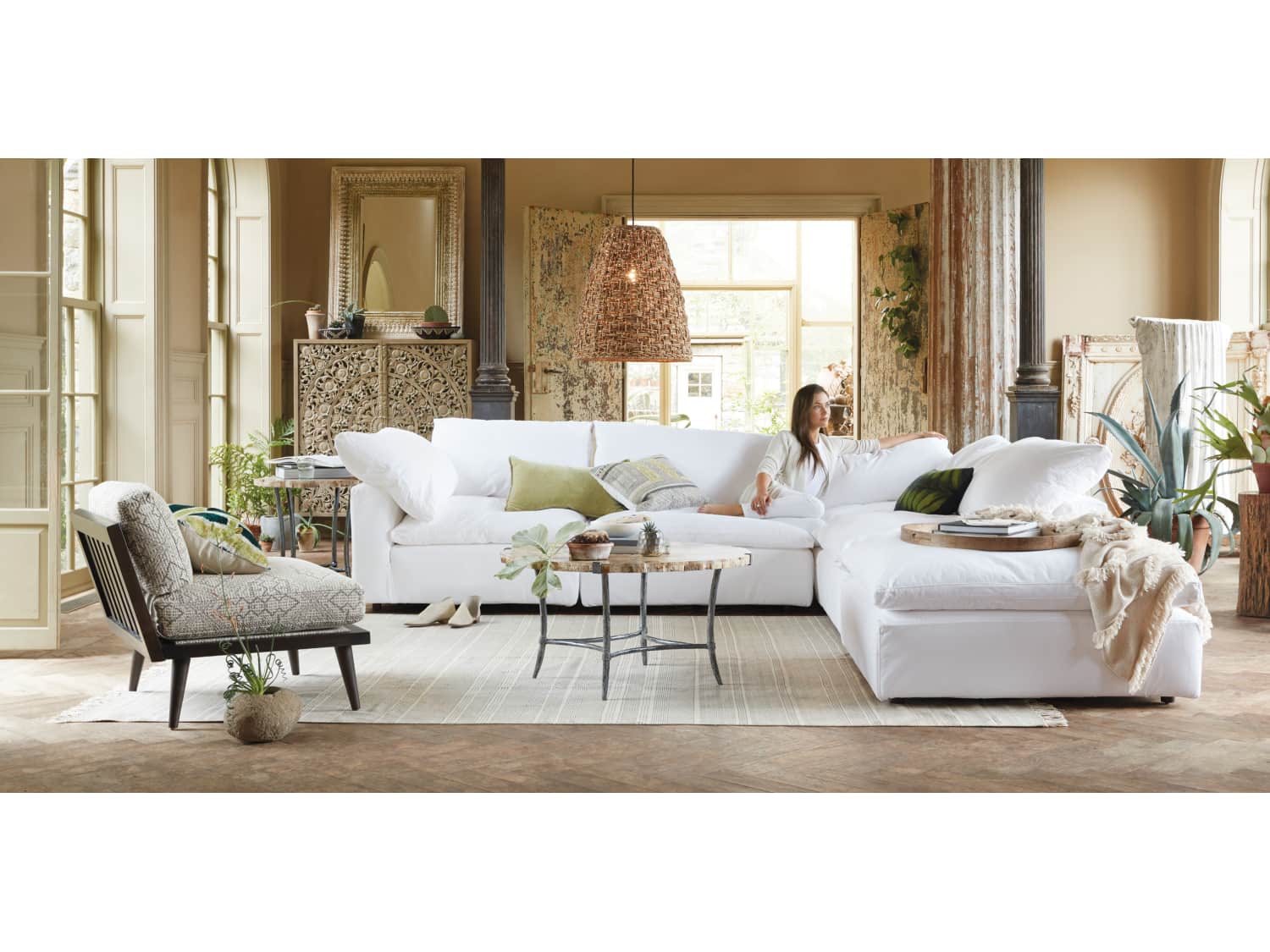 Arhaus 4 Piece Kipton Down Sectional Optic White Apartment