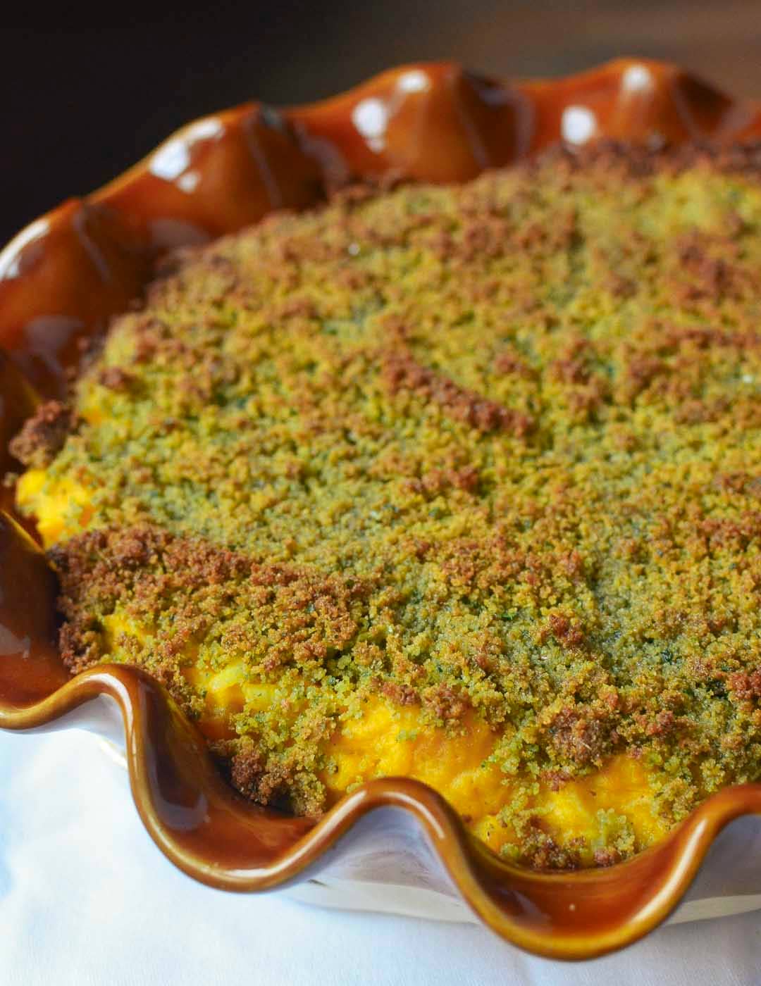 French Recipe Creamy Butternut Squash Casserole with Herbed Bread