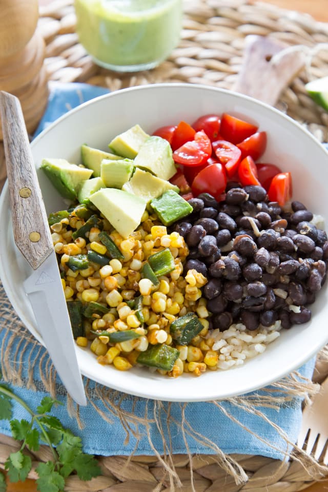 Recipe Burrito Bowl with Roasted Corn and Poblano Peppers Kitchn