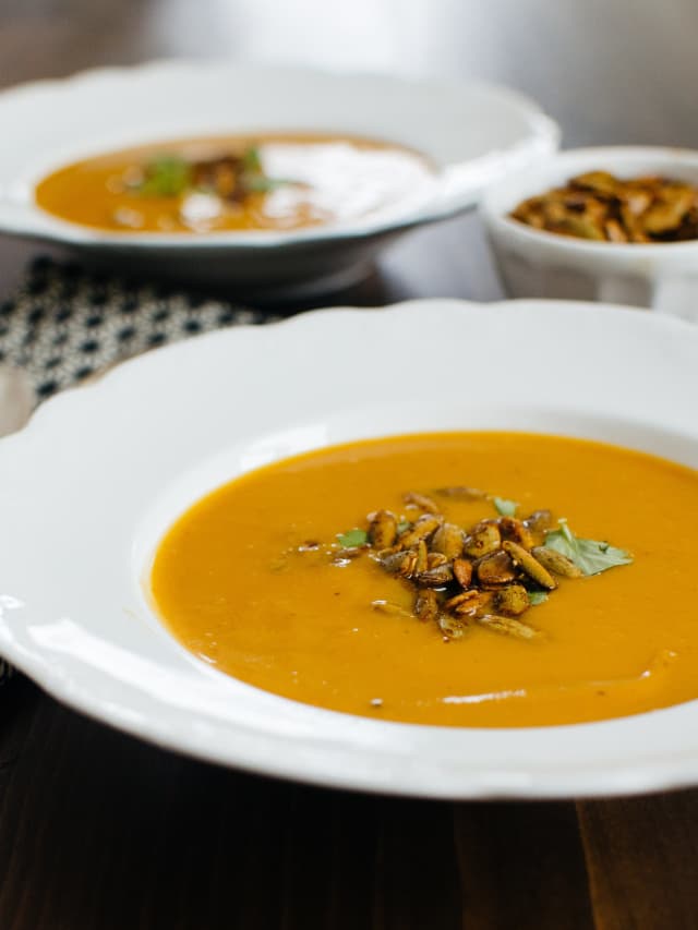Recipe Squash & Lemongrass Soup with Spiced Pumpkin Seeds Kitchn