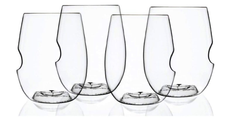 wine glasses with thumb indentation