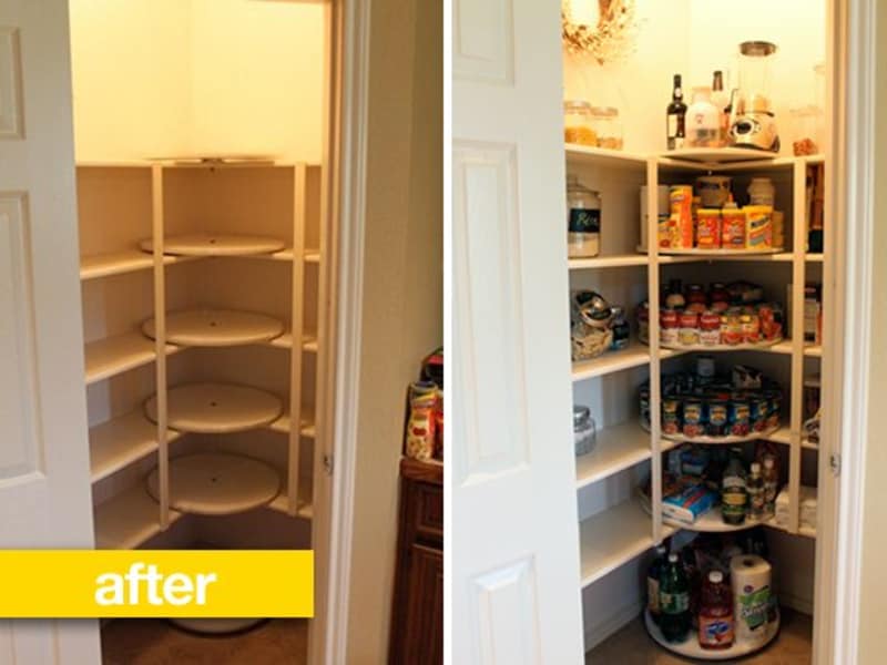 Pantry Before & After Rotating Shelves (or Pantry Carousels) to the