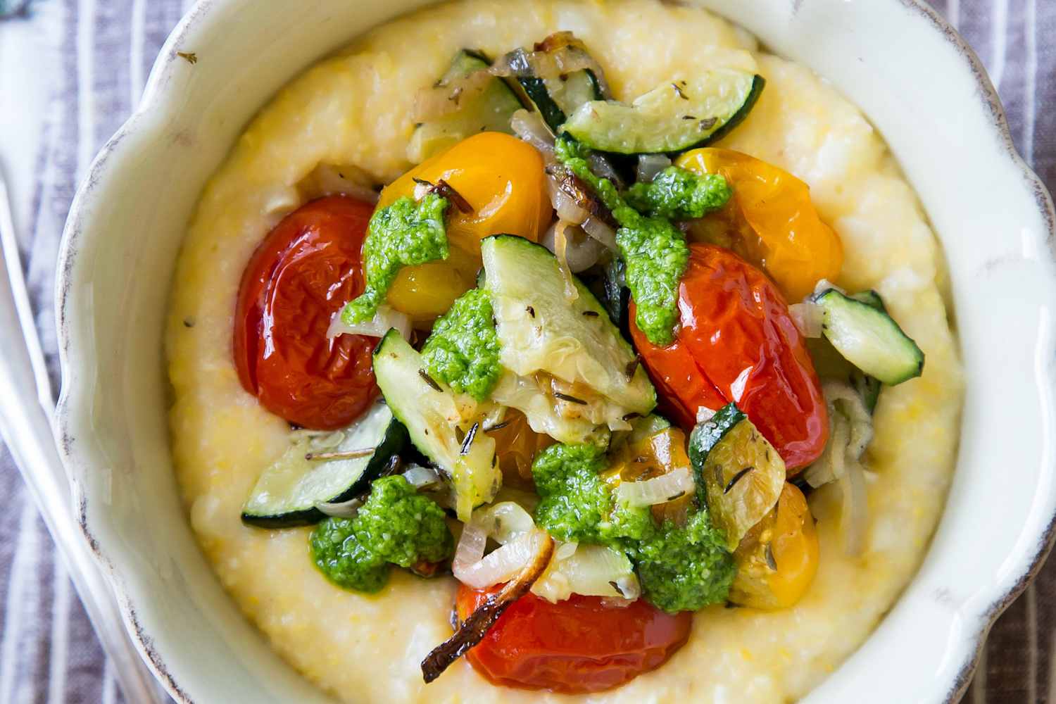 Recipe: Creamy Polenta Bowl with Oven-Roasted Tomatoes and Zucchini | The Kitchn