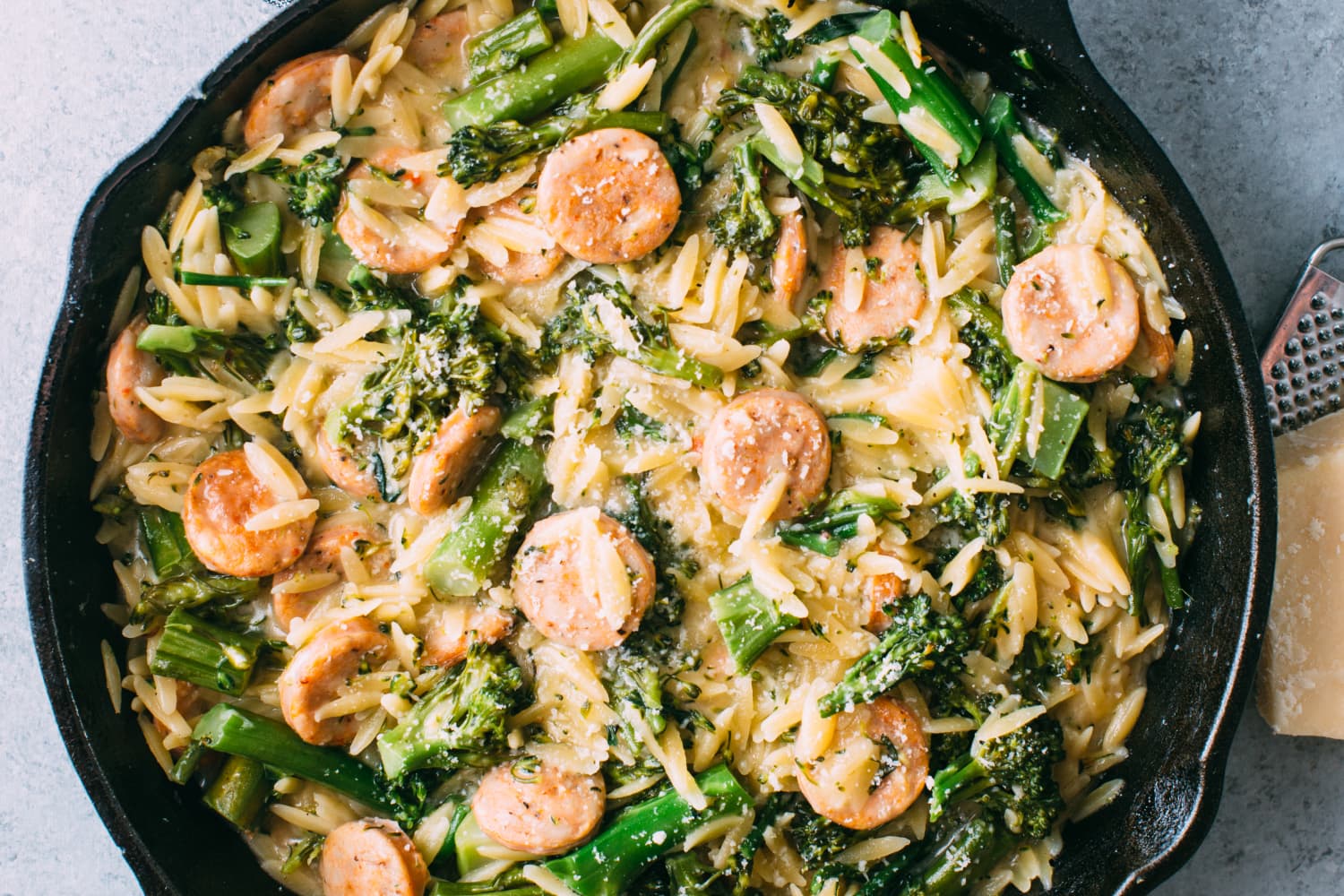 Recipe: Broccolini, Chicken Sausage, and Orzo Skillet - The Kitchn
