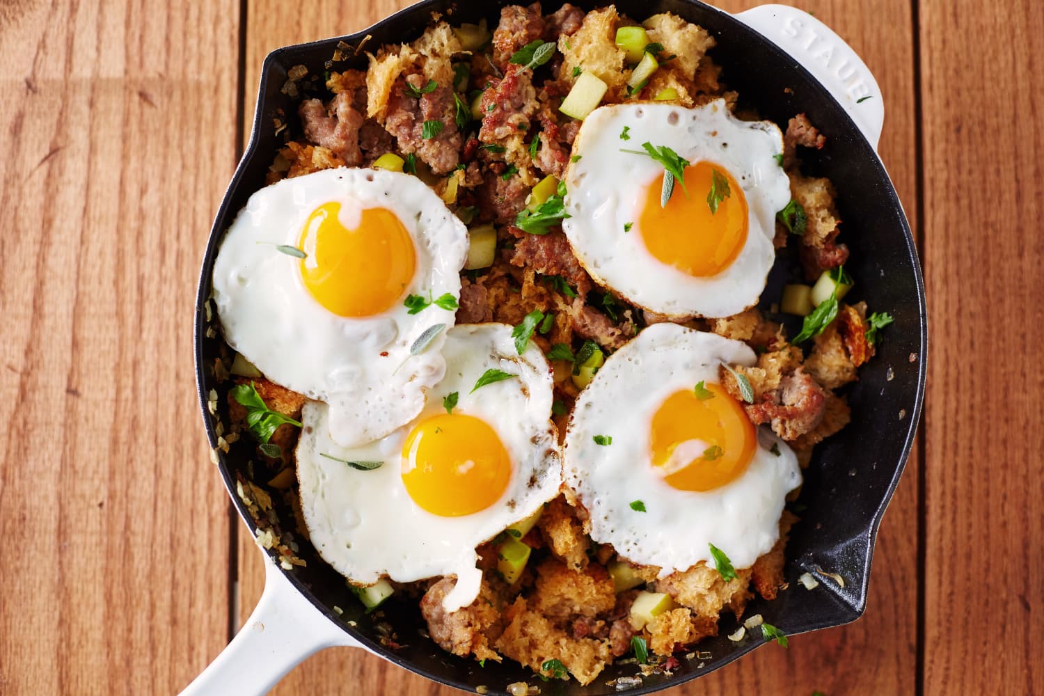 Bread, Sausage, and Apple Hash