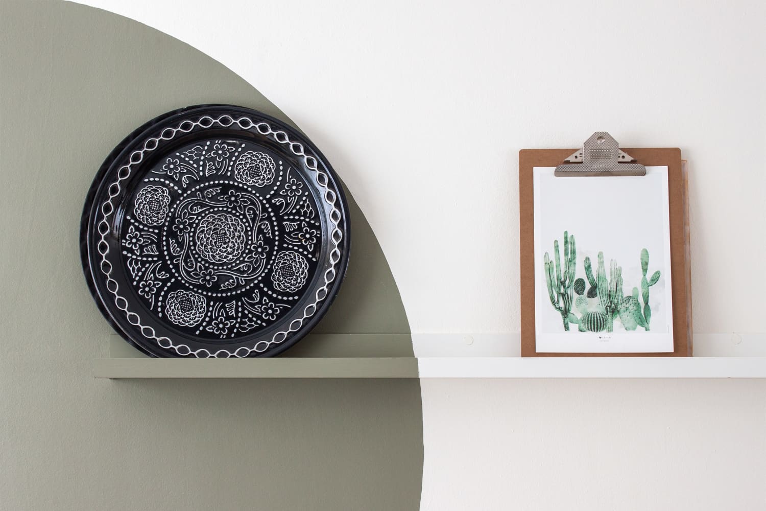 DIY Accent Wall Paint Circle and Shelf Idea Apartment